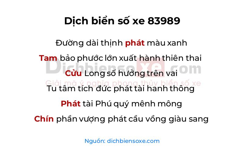 Dịch thơ biển số 83989