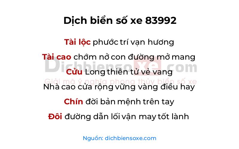 Dịch thơ biển số 83992