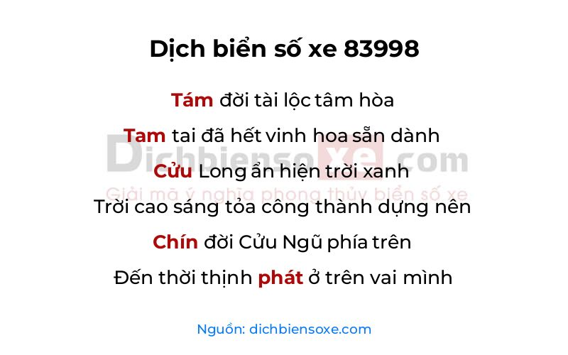 Dịch thơ biển số 83998