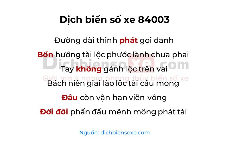 Dịch thơ biển số 84003
