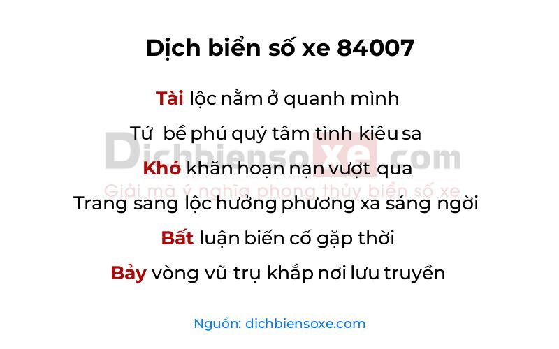 Dịch thơ biển số 84007