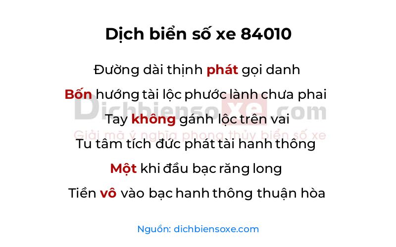 Dịch thơ biển số 84010