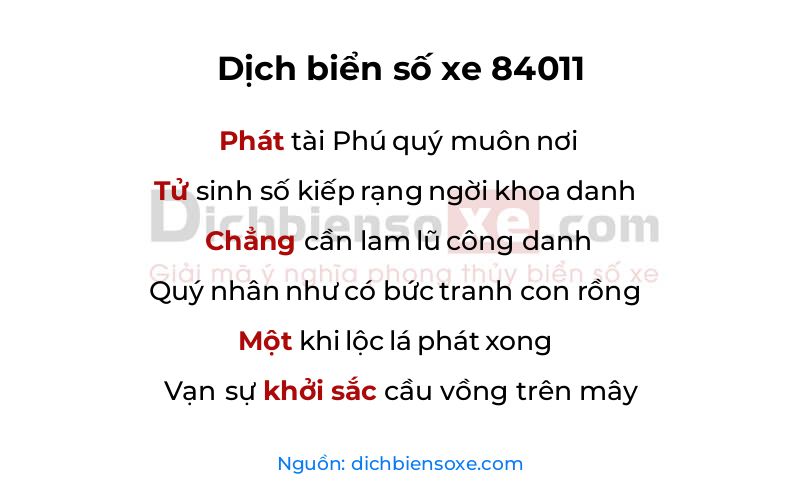 Dịch thơ biển số 84011