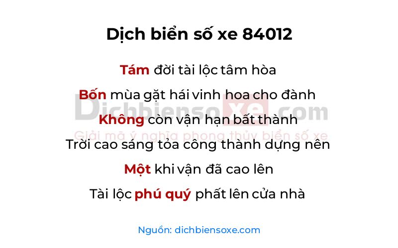 Dịch thơ biển số 84012