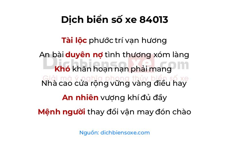 Dịch thơ biển số 84013