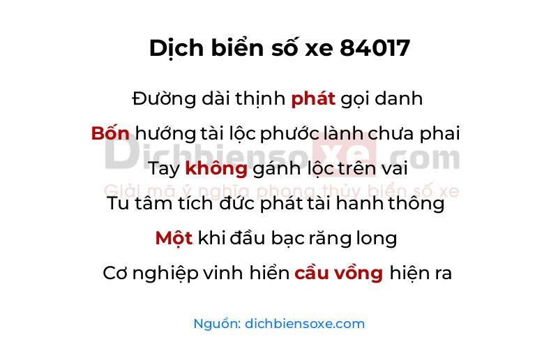 Dịch thơ biển số 84017
