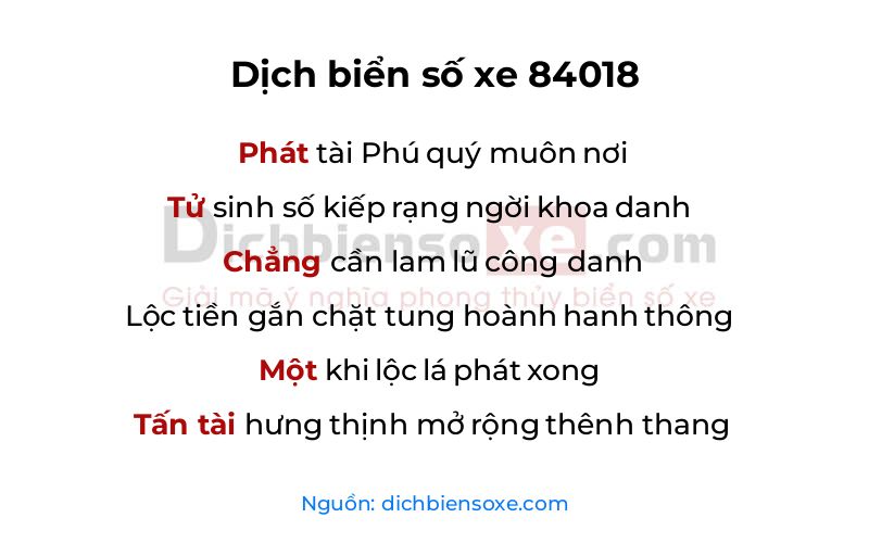 Dịch thơ biển số 84018