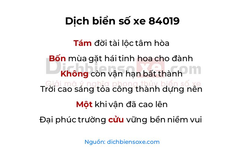Dịch thơ biển số 84019