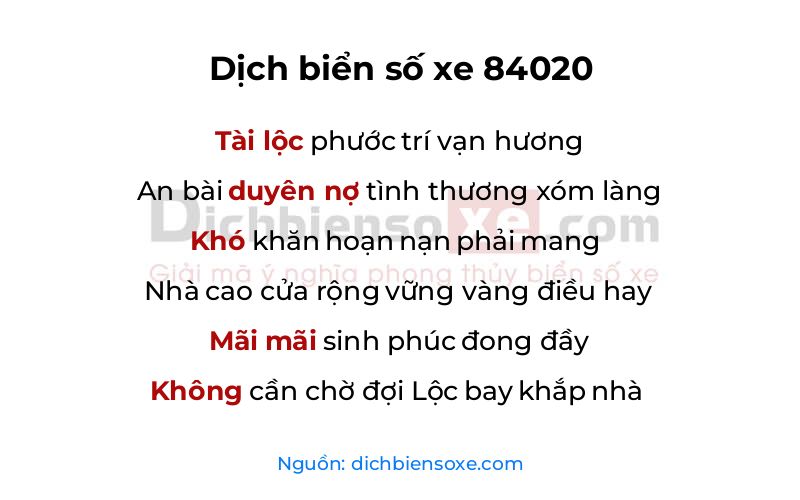 Dịch thơ biển số 84020