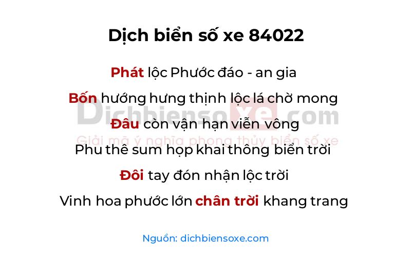 Dịch thơ biển số 84022