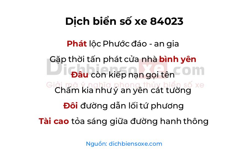 Dịch thơ biển số 84023