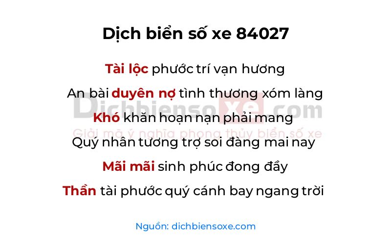 Dịch thơ biển số 84027