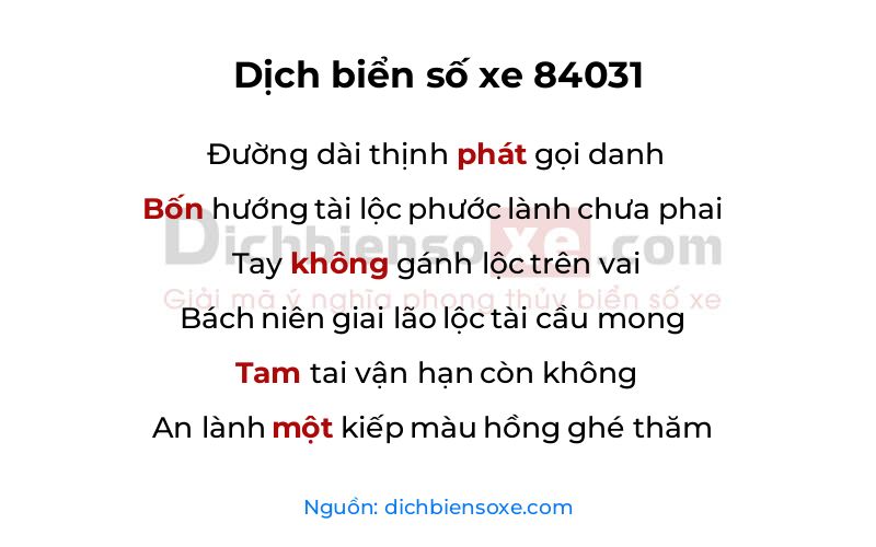 Dịch thơ biển số 84031