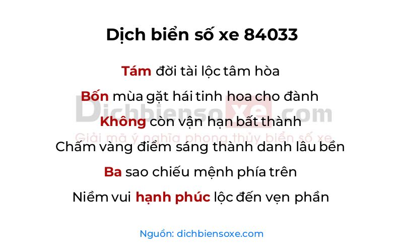 Dịch thơ biển số 84033