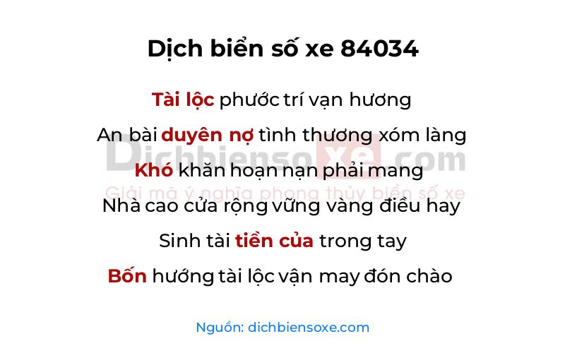 Dịch thơ biển số 84034