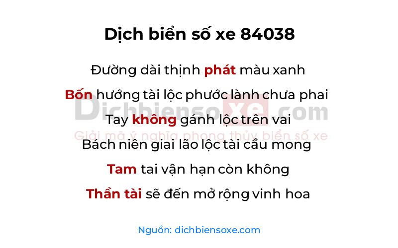 Dịch thơ biển số 84038