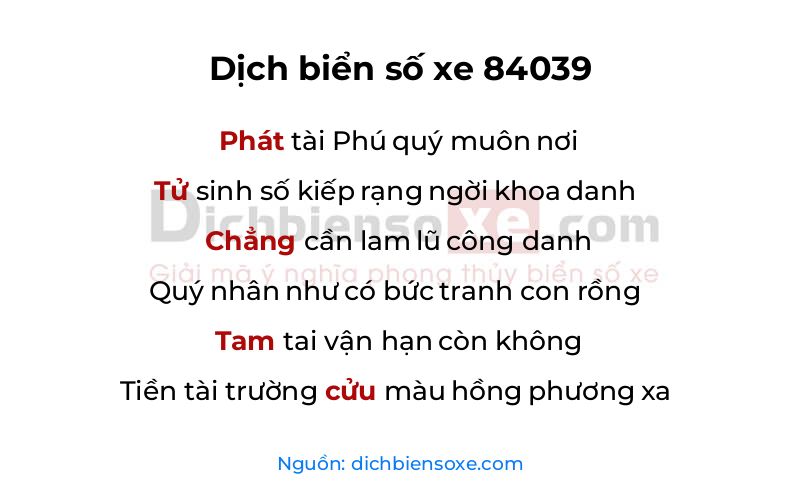 Dịch thơ biển số 84039