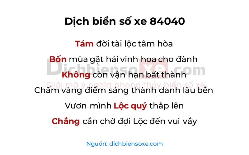 Dịch thơ biển số 84040