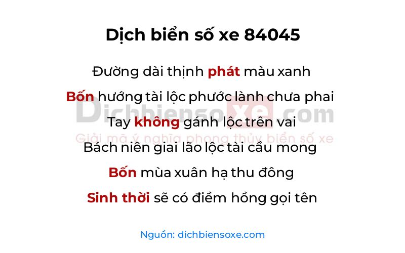 Dịch thơ biển số 84045