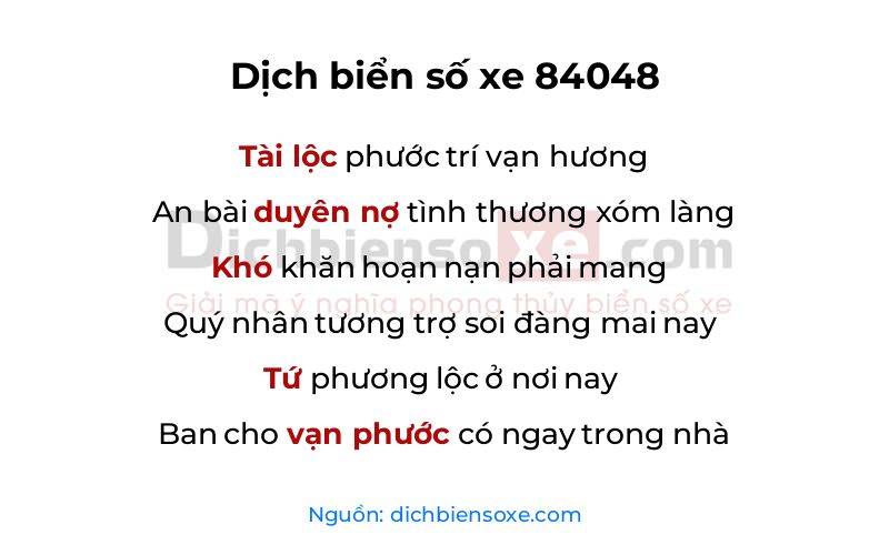 Dịch thơ biển số 84048