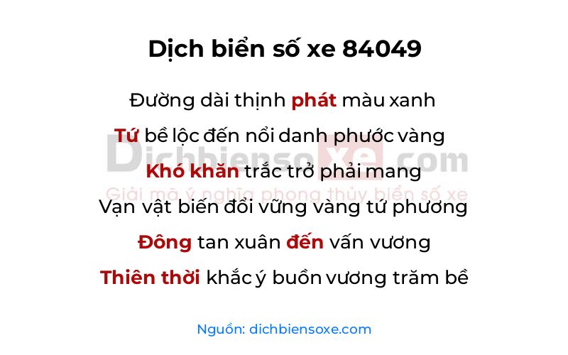 Dịch thơ biển số 84049
