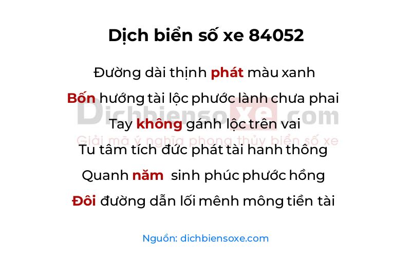 Dịch thơ biển số 84052