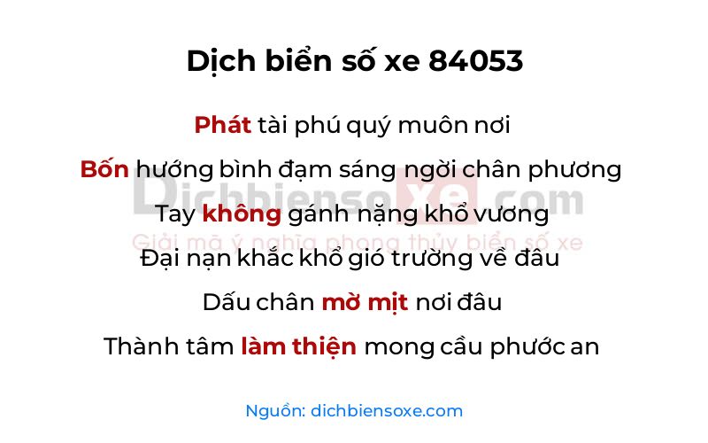 Dịch thơ biển số 84053