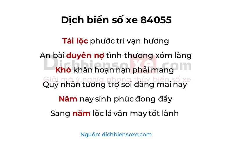 Dịch thơ biển số 84055
