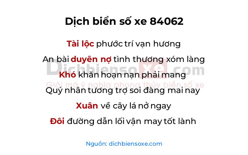 Dịch thơ biển số 84062