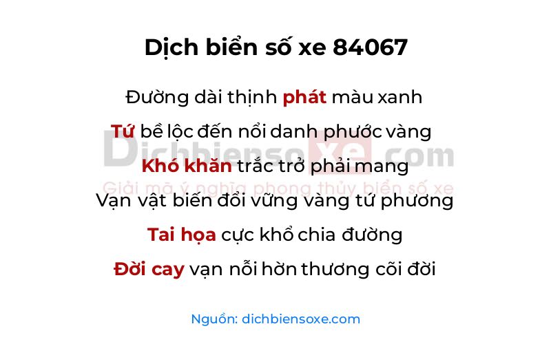 Dịch thơ biển số 84067