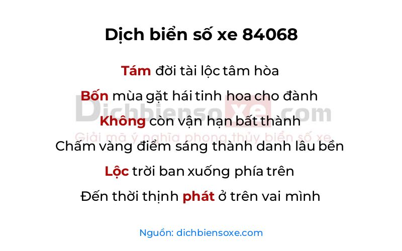 Dịch thơ biển số 84068