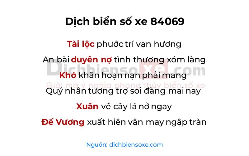 Dịch thơ biển số 84069