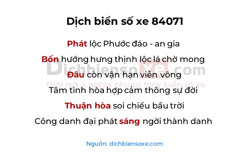 Dịch thơ biển số 84071