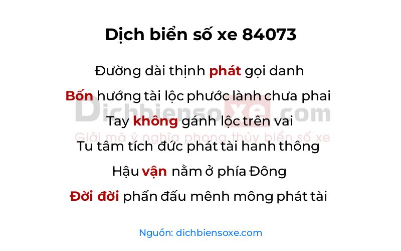 Dịch thơ biển số 84073