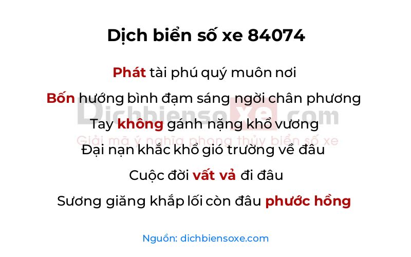 Dịch thơ biển số 84074