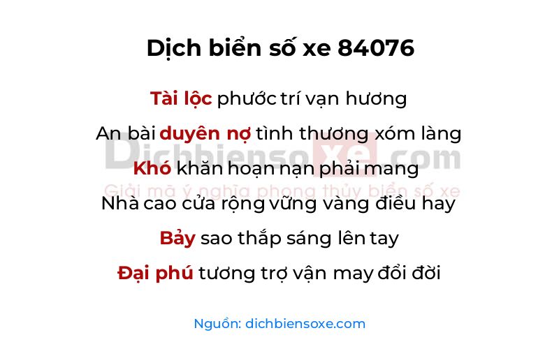 Dịch thơ biển số 84076