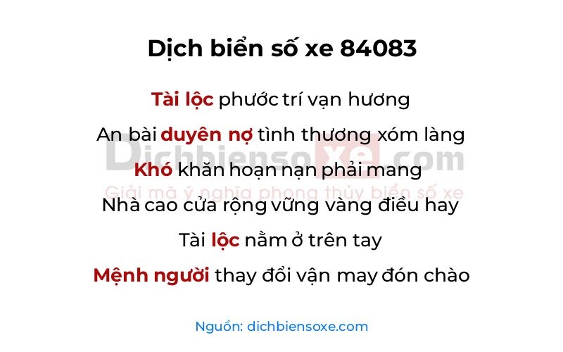 Dịch thơ biển số 84083