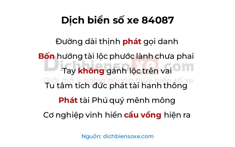 Dịch thơ biển số 84087