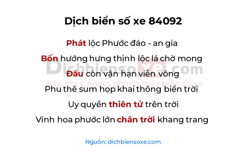 Dịch thơ biển số 84092