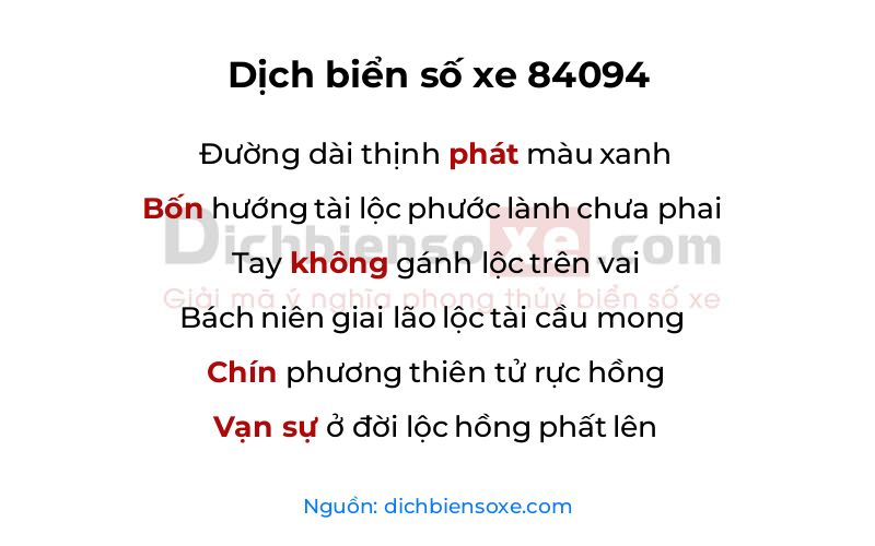 Dịch thơ biển số 84094