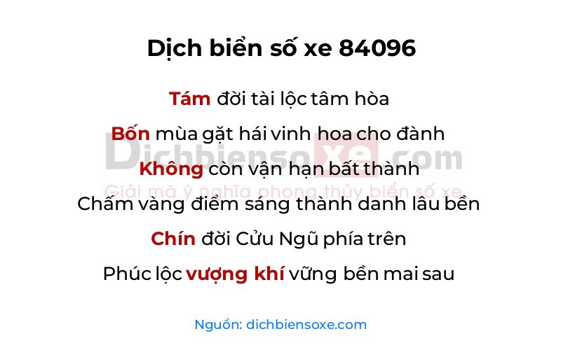 Dịch thơ biển số 84096