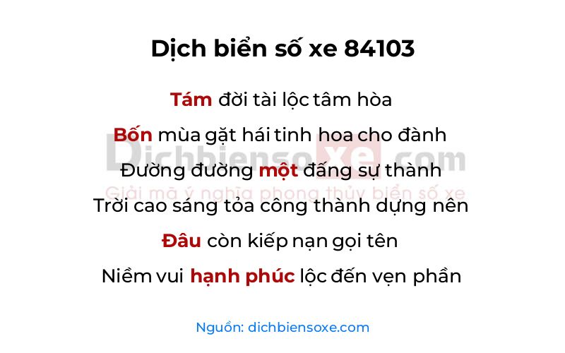 Dịch thơ biển số 84103