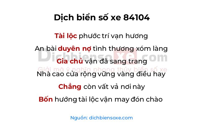 Dịch thơ biển số 84104