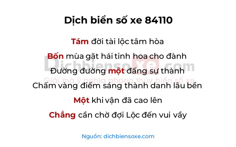 Dịch thơ biển số 84110
