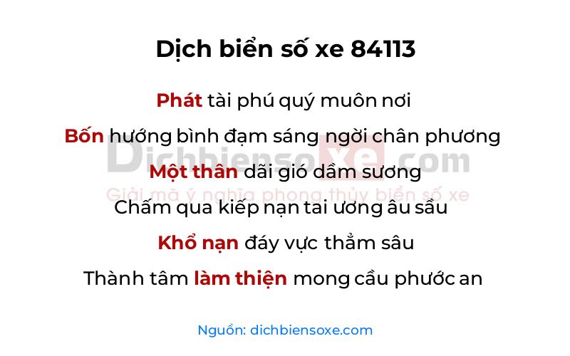 Dịch thơ biển số 84113