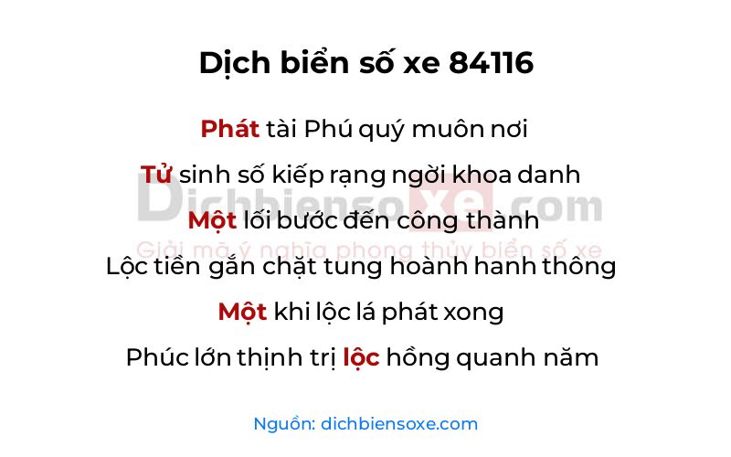 Dịch thơ biển số 84116