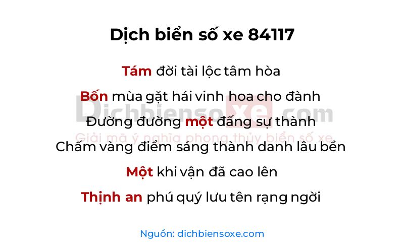 Dịch thơ biển số 84117