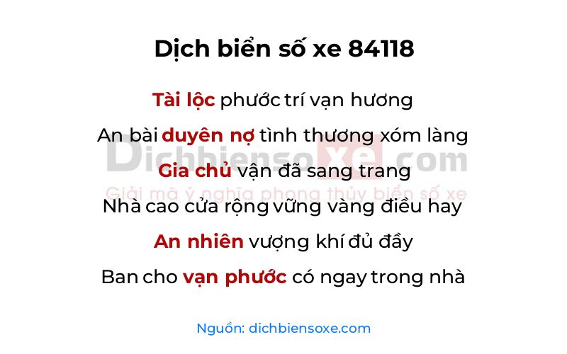 Dịch thơ biển số 84118