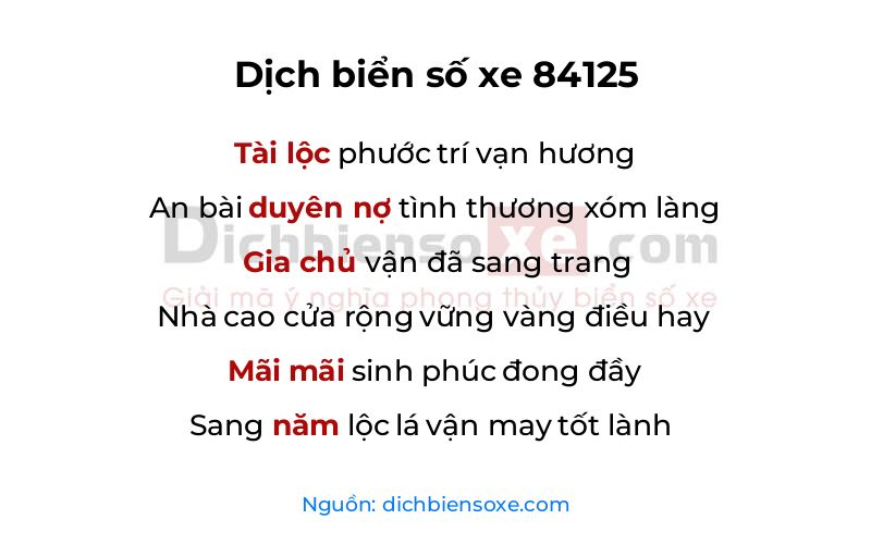 Dịch thơ biển số 84125