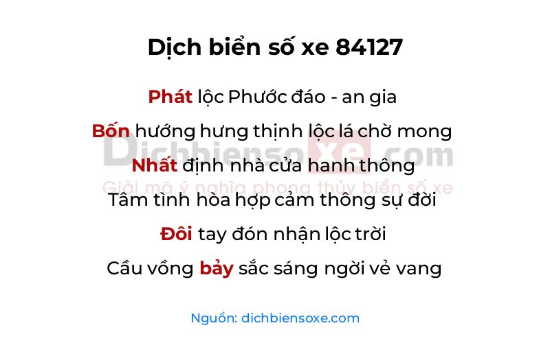 Dịch thơ biển số 84127